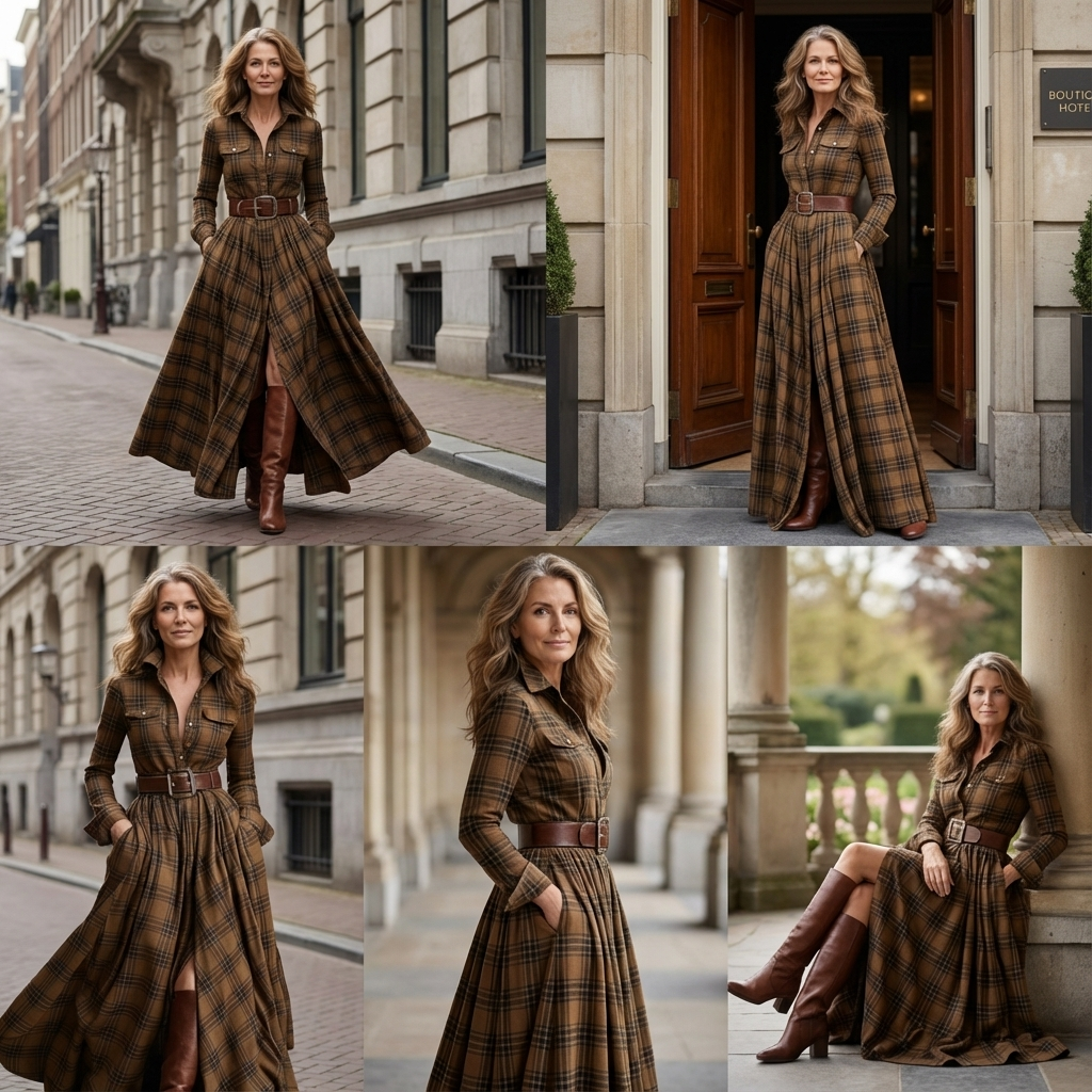 Barbara | Warme & elegante ruitjurk met ceintuur