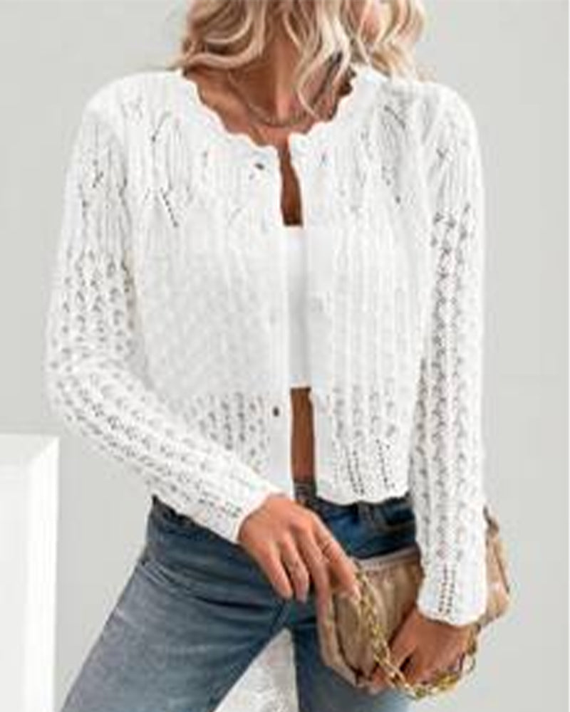 Cardigan Casual Ronde Hals Knopen Gebreid