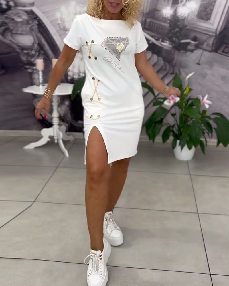 Jurk Bedrukt Nauwsluitend Split