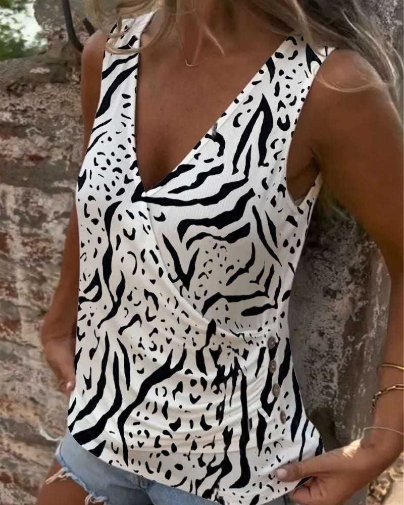 Vest casual v-hals kruisknoop bedrukt