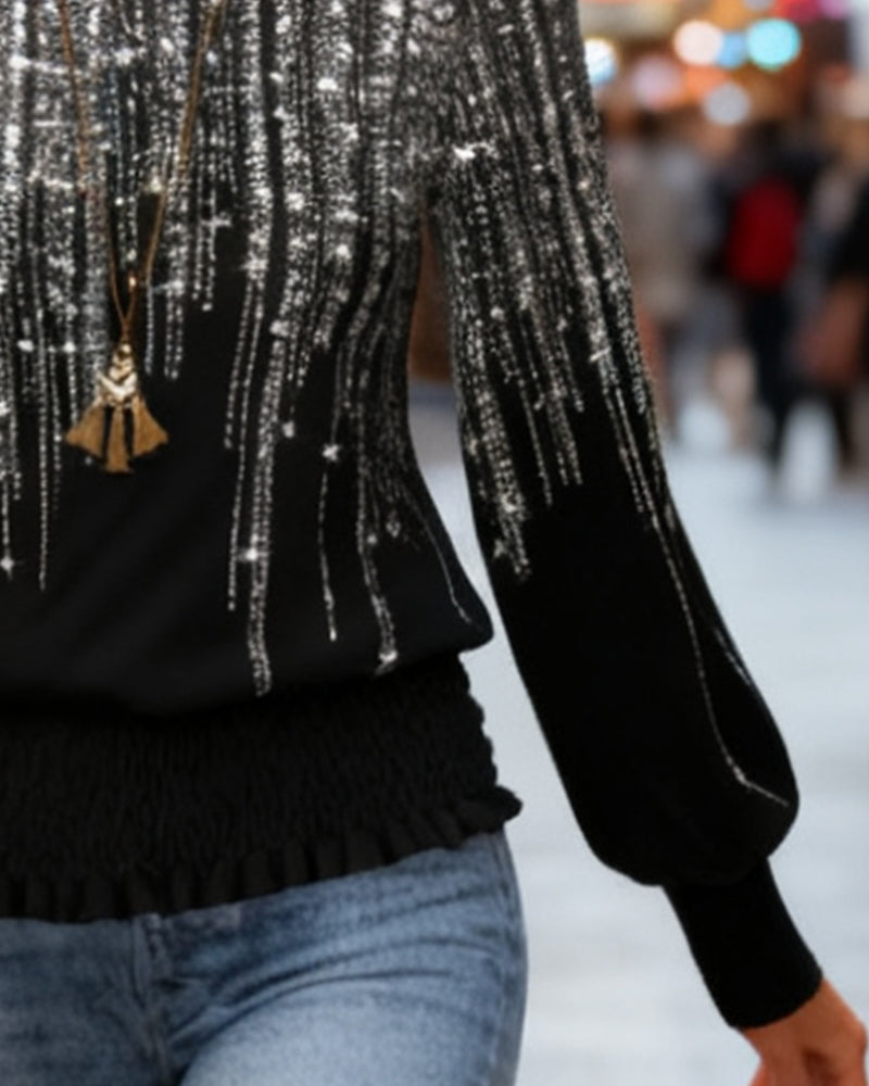 Modieuze Gedrukte Langmouwige Top Met Ronde Hals