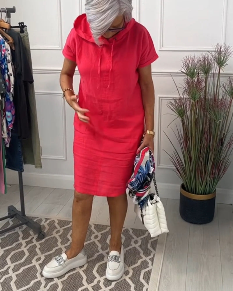 Casual jurk met korte mouwen en capuchon