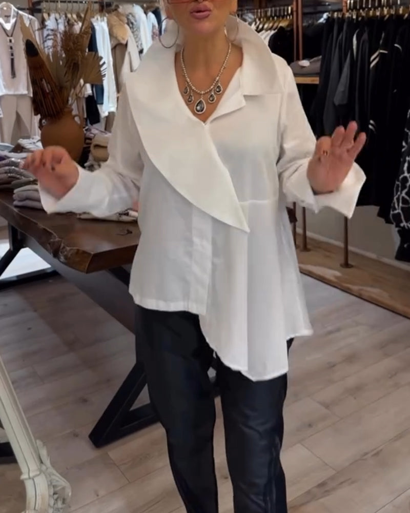 Overhemd Onregelmatige Revers Effen Kleur