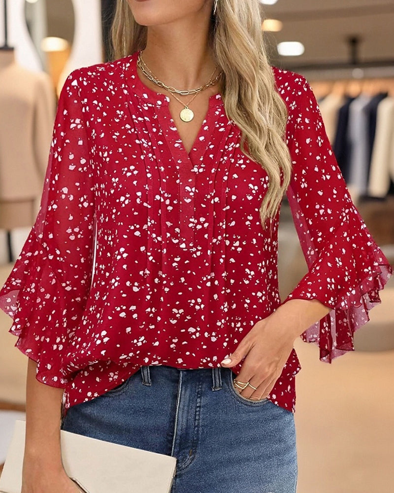Blouse Met Polkadotprint En Ruches