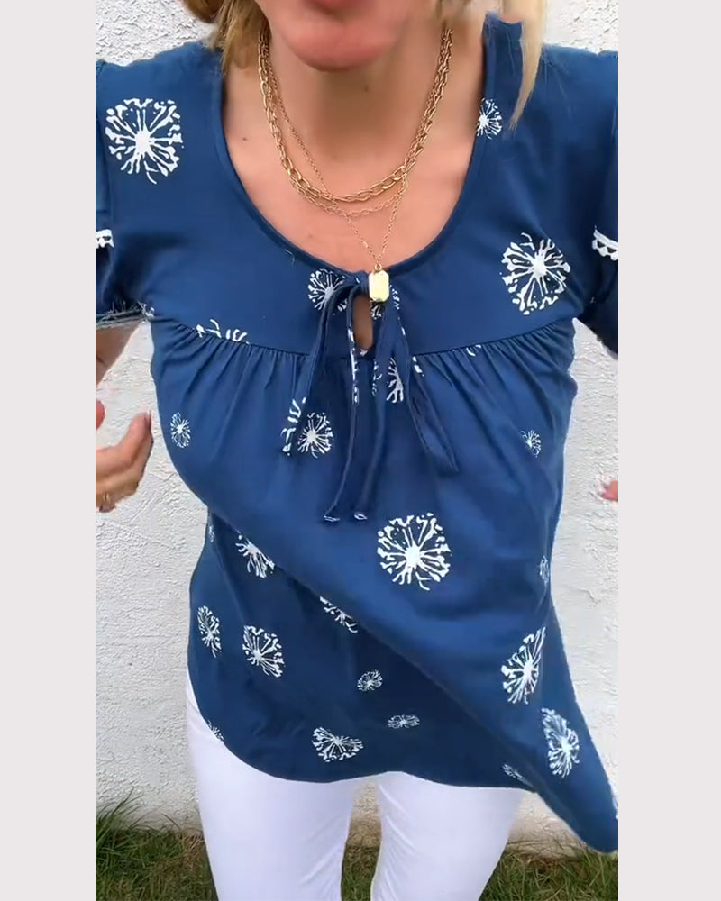 Blouse Bloemblad Mouw Print Tie-Dye