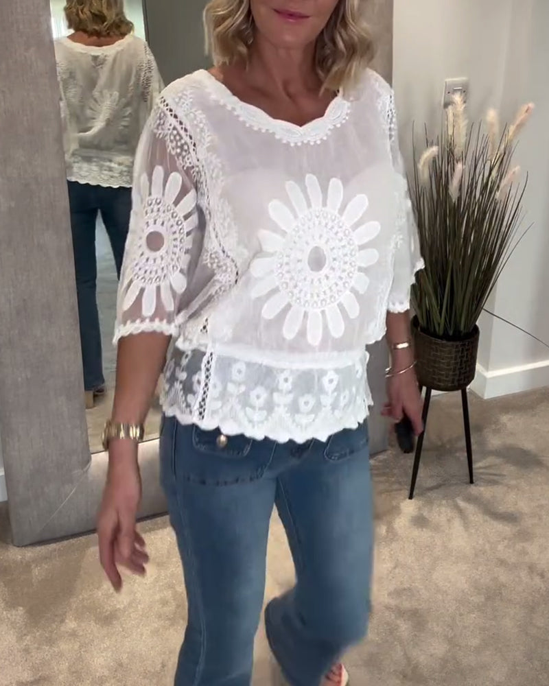 Blouse Geborduurd Vleermuis Kant