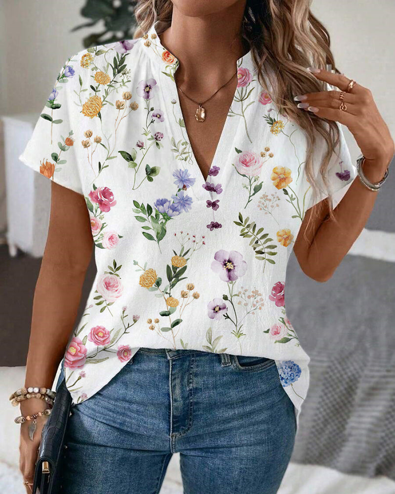 Blouse Bloemenprint Korte Mouwen