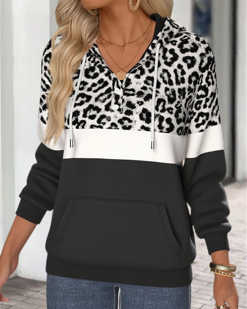Sweatshirt casual luipaardprint met capuchon