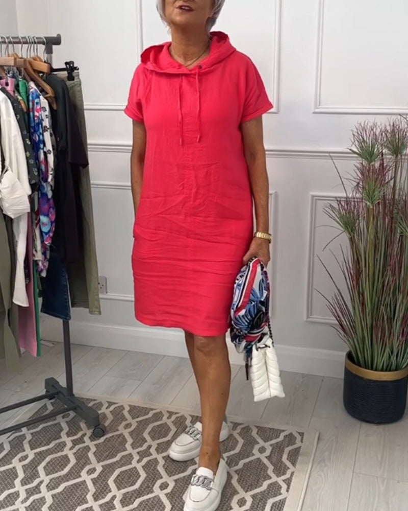 Casual jurk met korte mouwen en capuchon