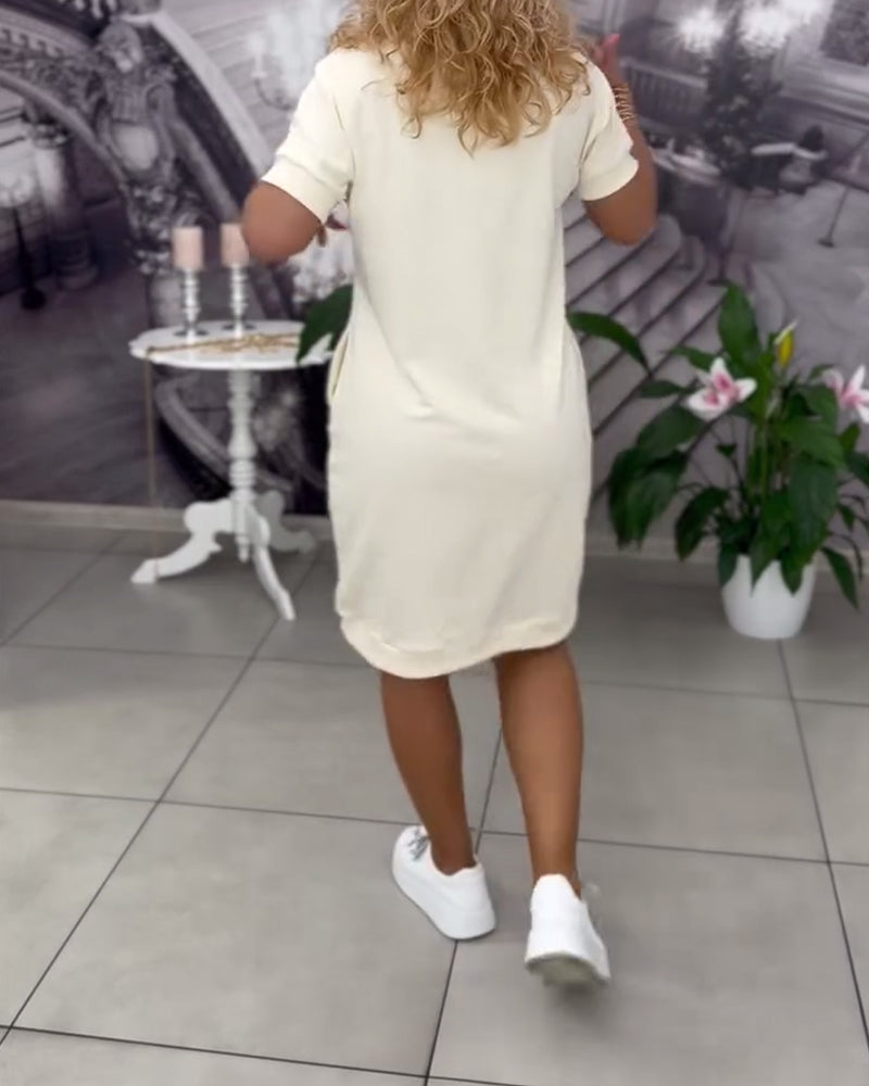 Jurk Mode V-Hals Korte Mouwen