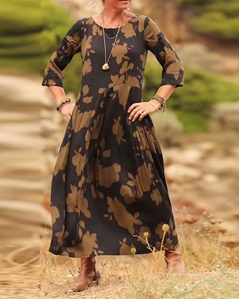 Jurk temperament retro bedrukt