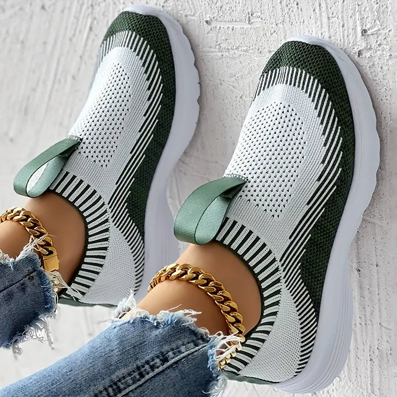 Dames slip-on sneakers - gezellige gebreide sportieve schoenen