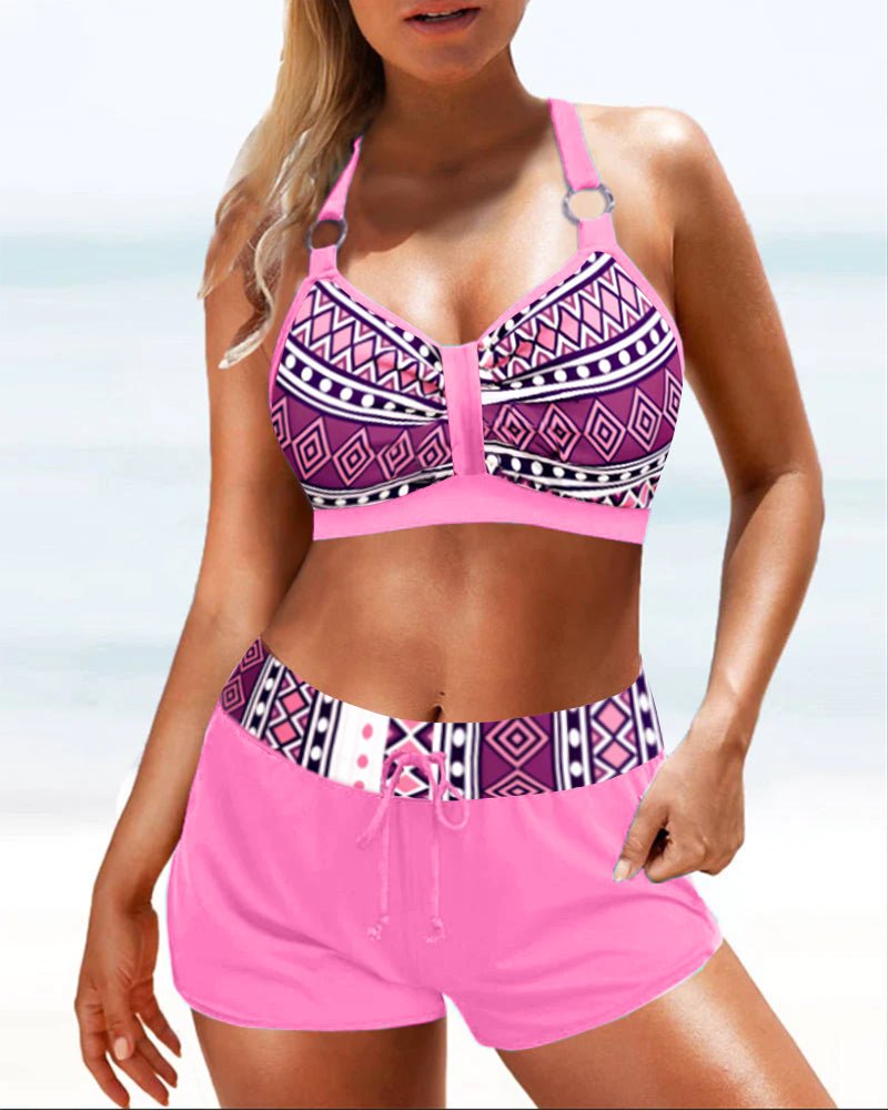 Hoge taille bikini met geometrisch patroon