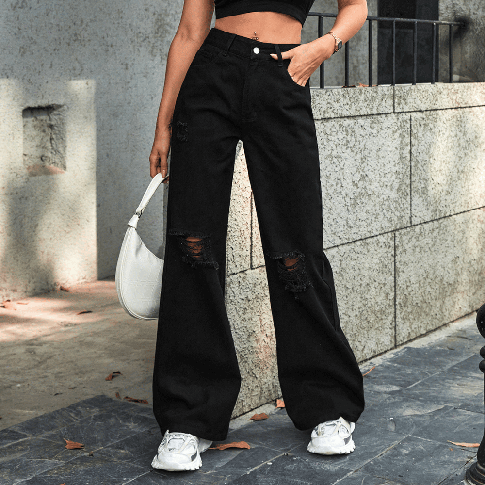 Dames wijde jeans - casual denim met ripped details voor een relaxte look