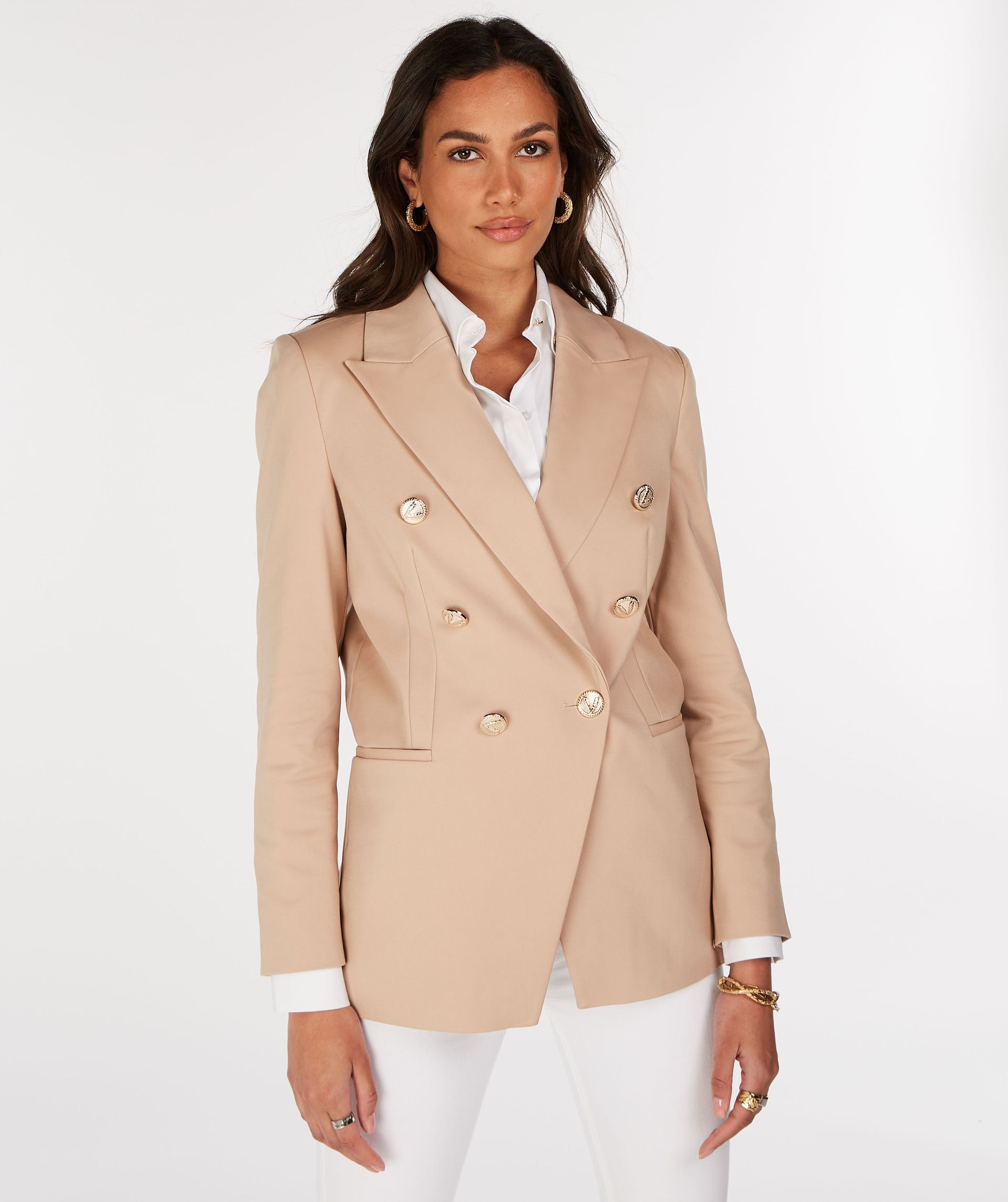 Chique beige blazer met dubbele knopen