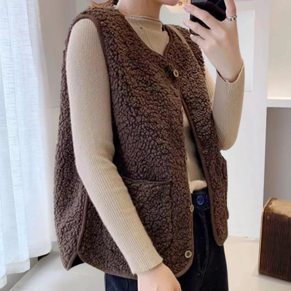 Sherpa vest - trendy knoop-up vest voor dames