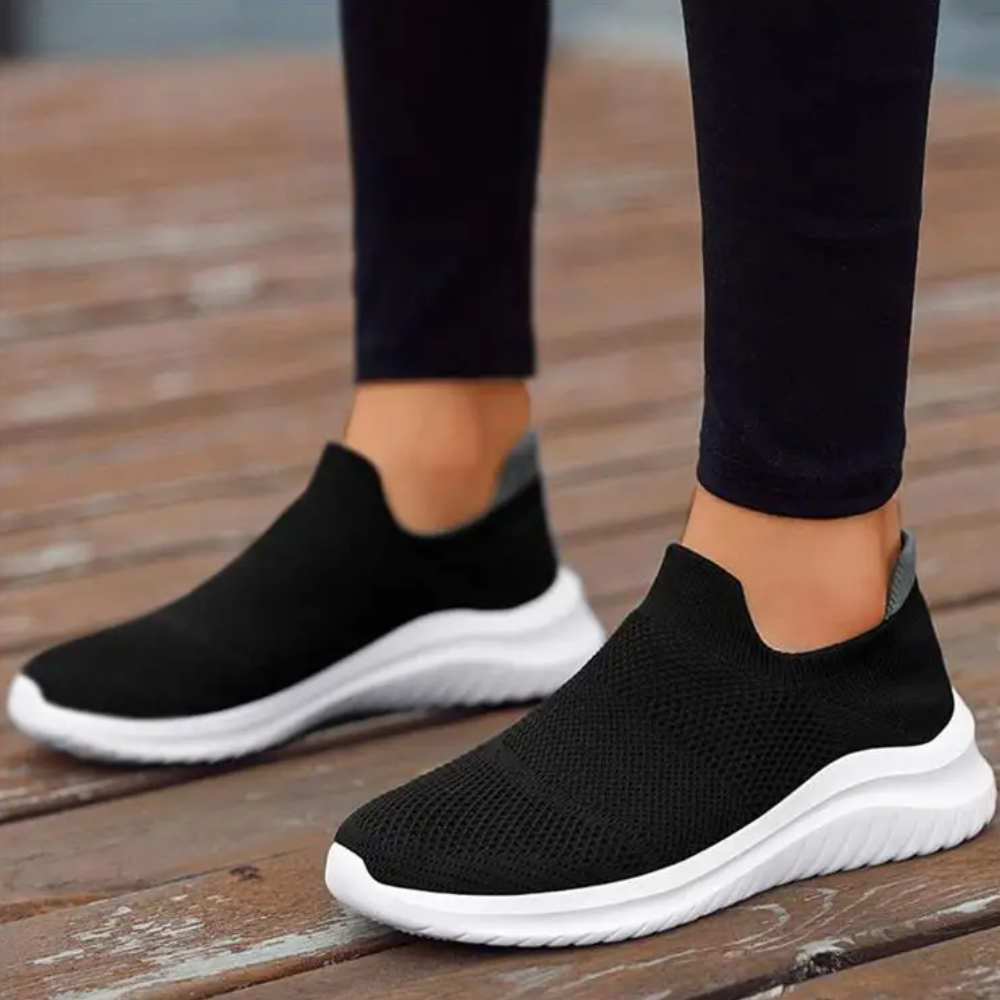 Dames slip-on trainers - ademende gebreide schoenen