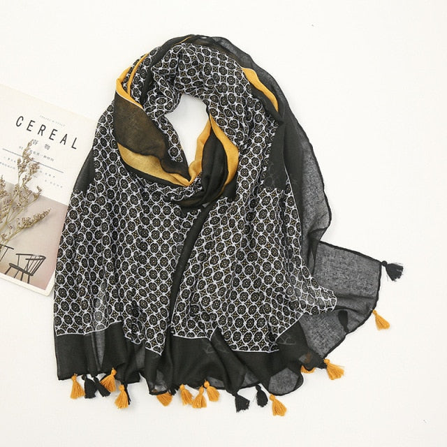 Florale pashmina sjaal met franjes - elegante dames sjaal