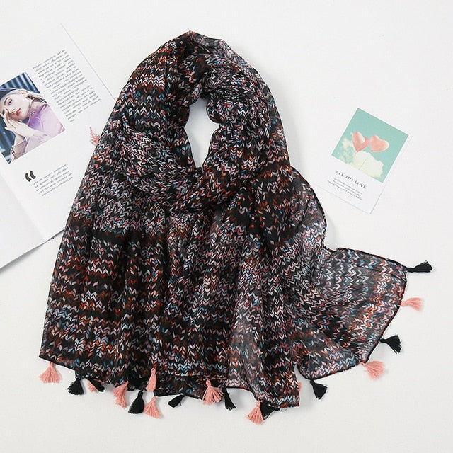 Florale pashmina sjaal met franjes - elegante dames sjaal