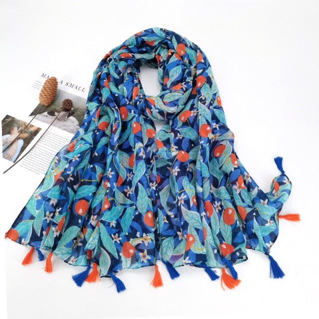 Florale pashmina sjaal met franjes - elegante dames sjaal
