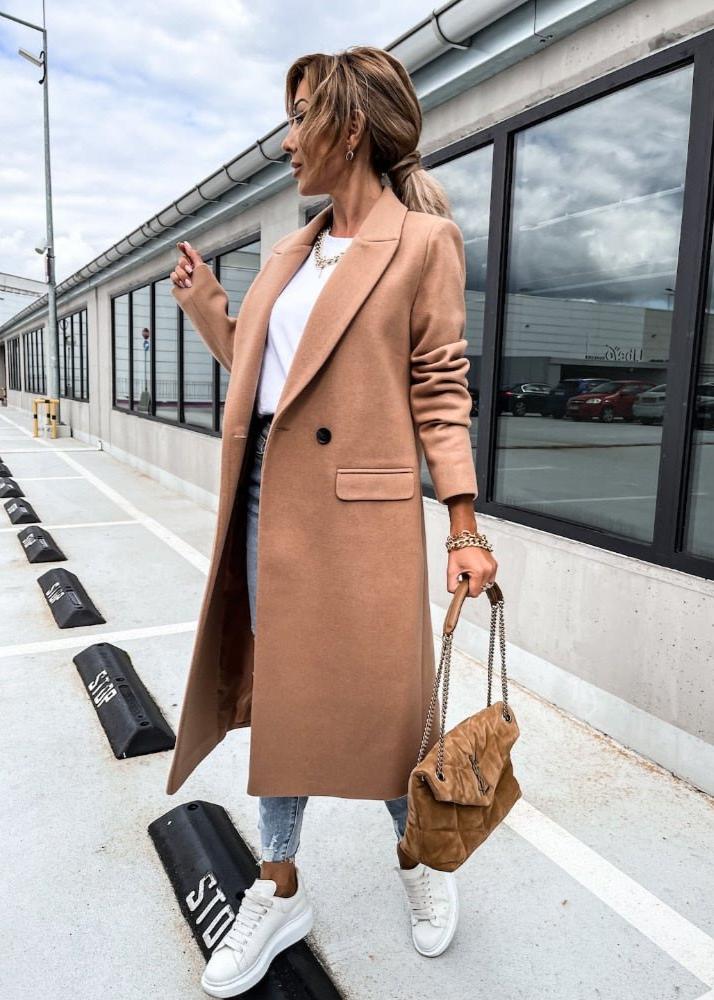 Wollen winterjas voor dames - lange jas met een klassieke stijl