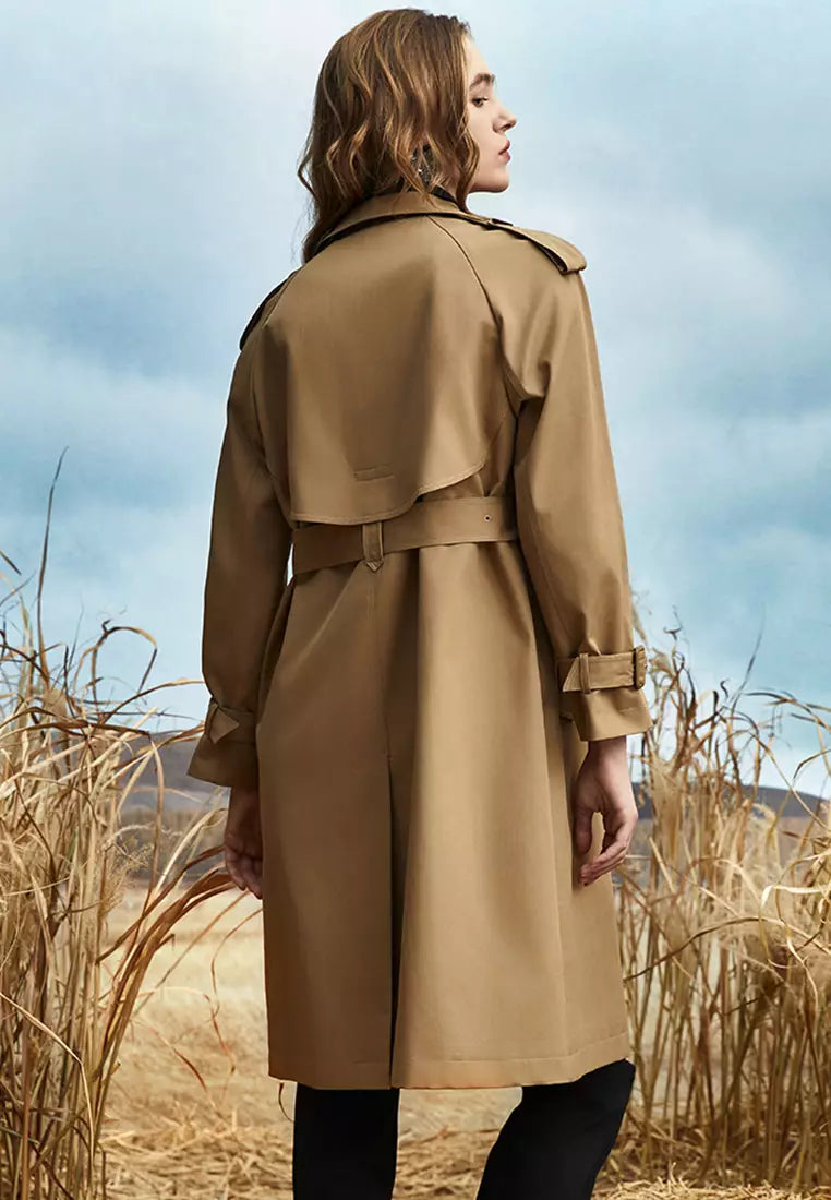 Trenchcoat met dubbele knopenrij voor dames - lange jas met ceintuur