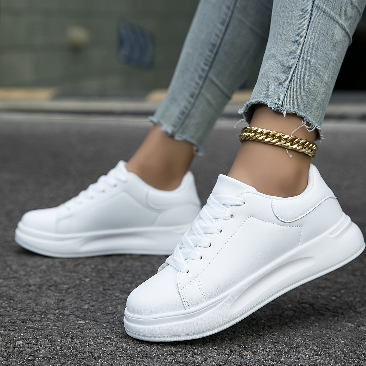 Dames leren sneakers - stijlvolle witte lage trainers