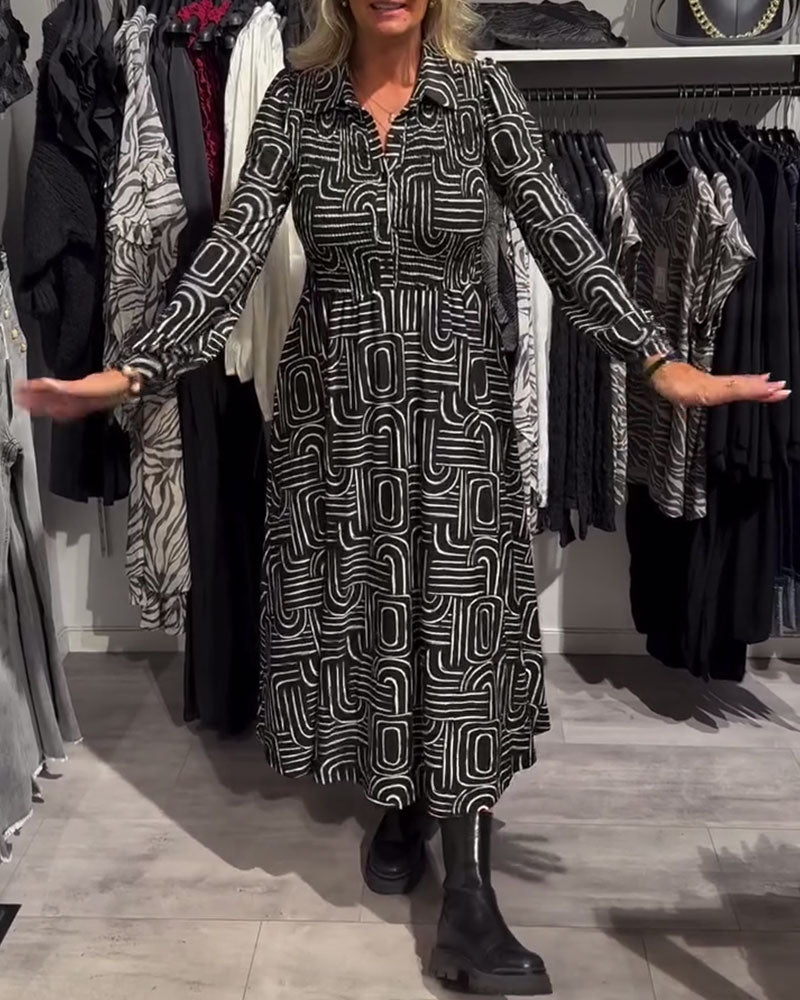 Jurk Met Lapel - Nek - Design En Moderne Gedrukte Kenmerken