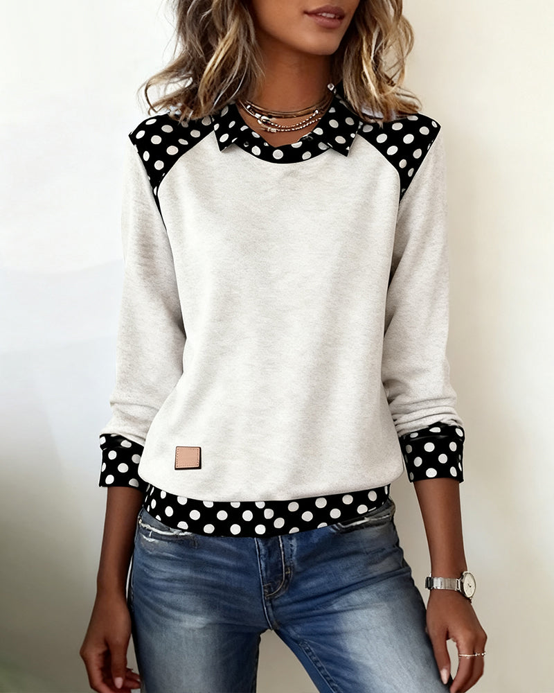 Blouse casual stippenkraag paneel