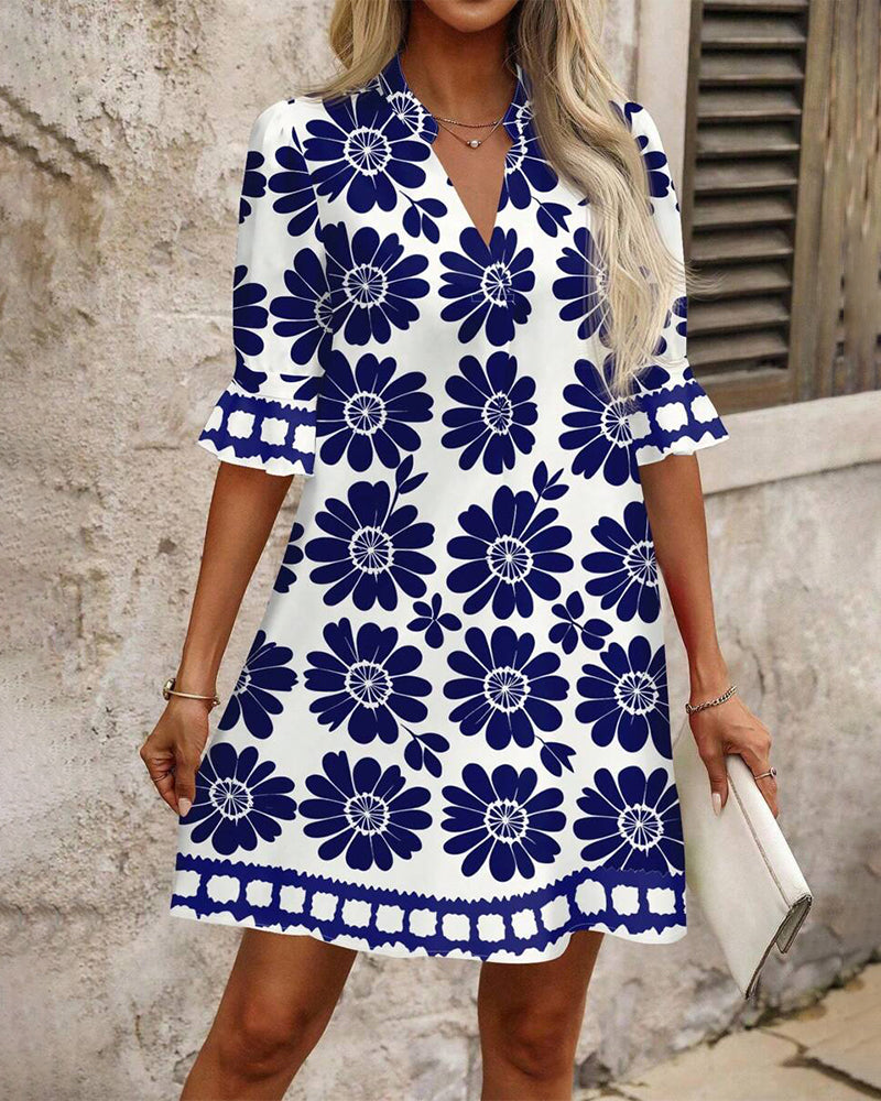 Elegante Rechthoekige Jurk met Florale Print