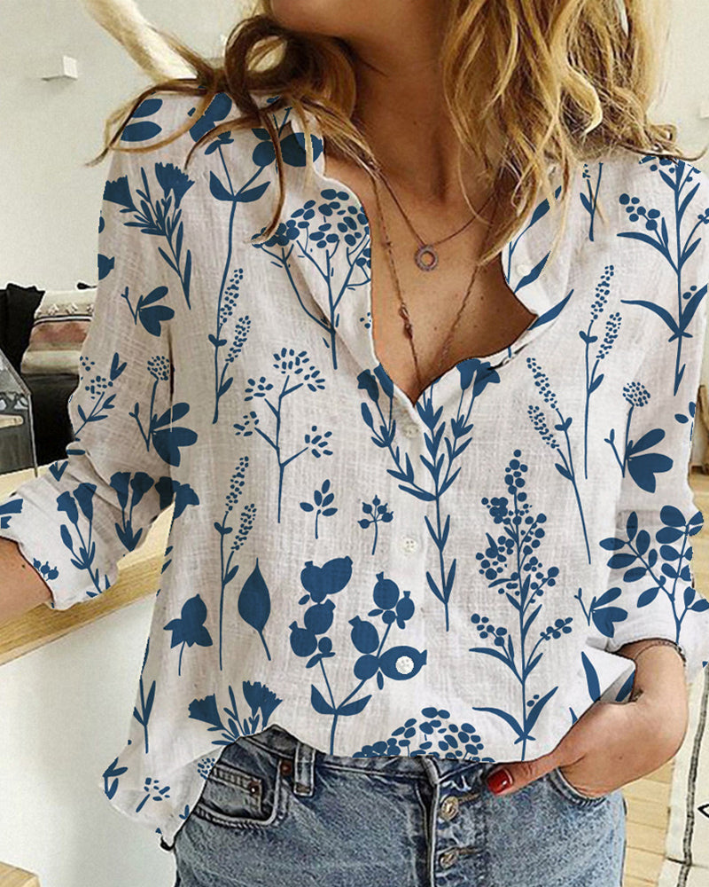 Shirt met lange mouwen en botanische print