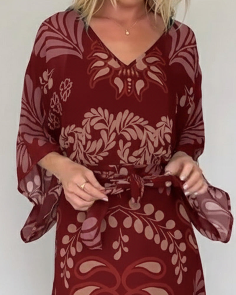 Jurk Bohemien V-hals Losvallend