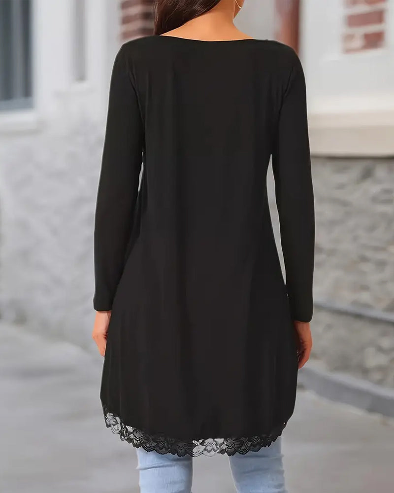 Onregelmatige Lange Mouwen Top Met Mesh-Patchwork