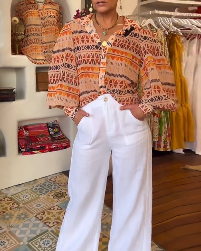 Overhemd met revers en retroprint