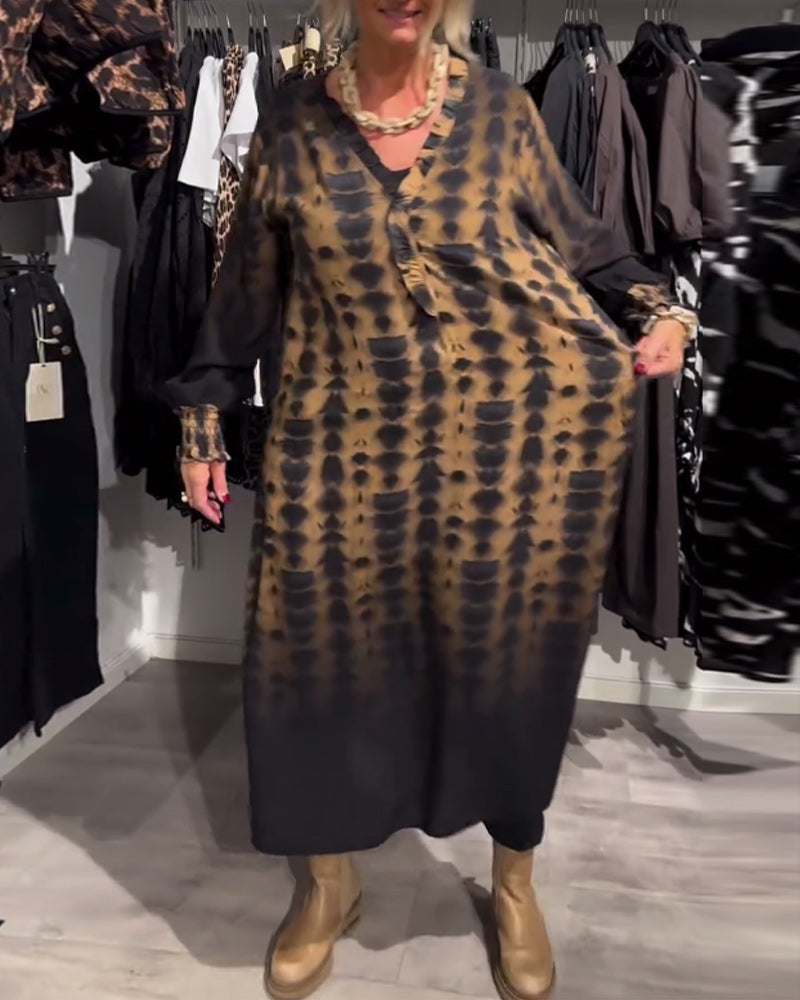 Jurk met V-hals en lange mouwen in kleurovergang