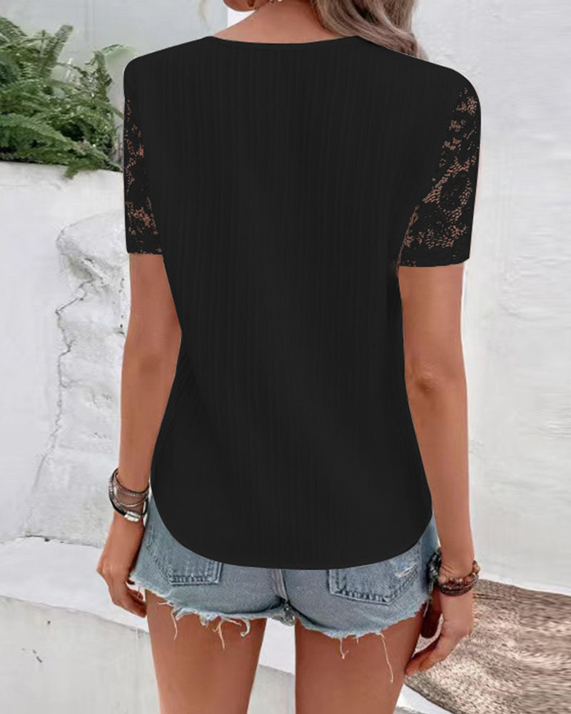 Blouse Effen Kleur Korte Mouwen