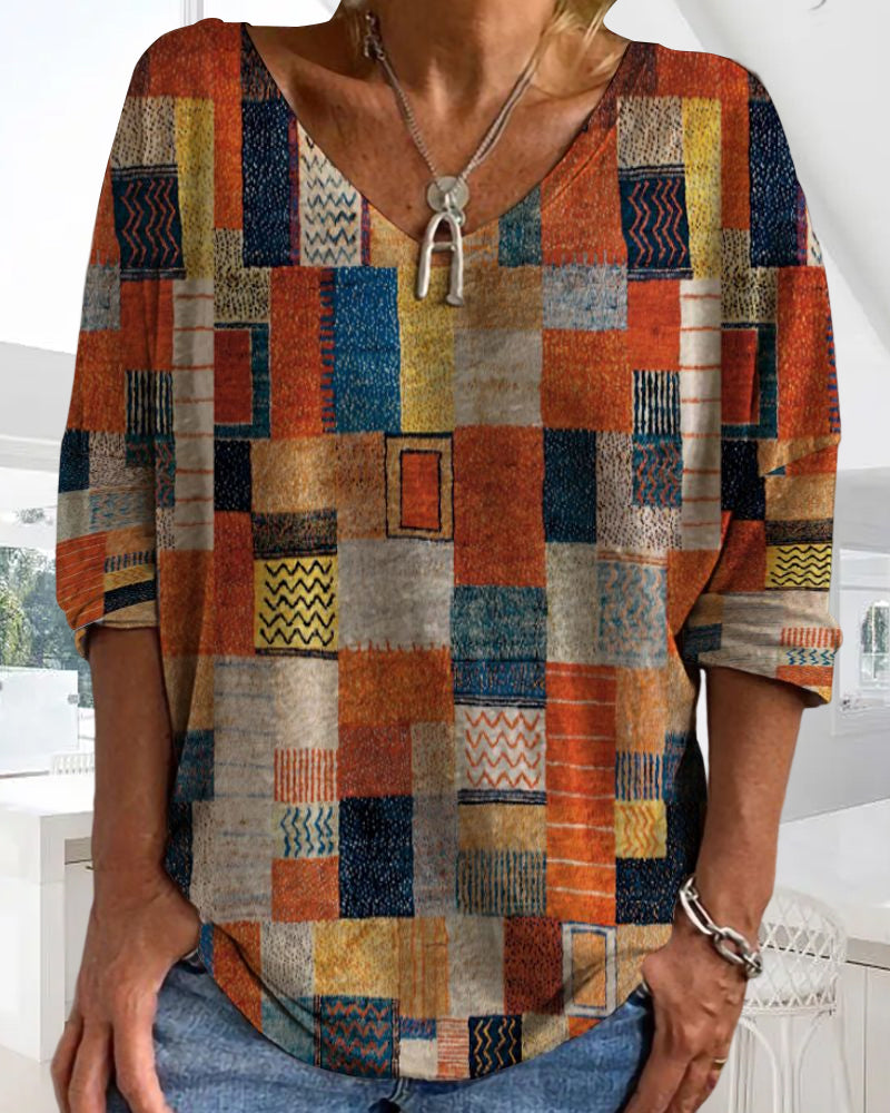 Kleurrijke top met blokprint