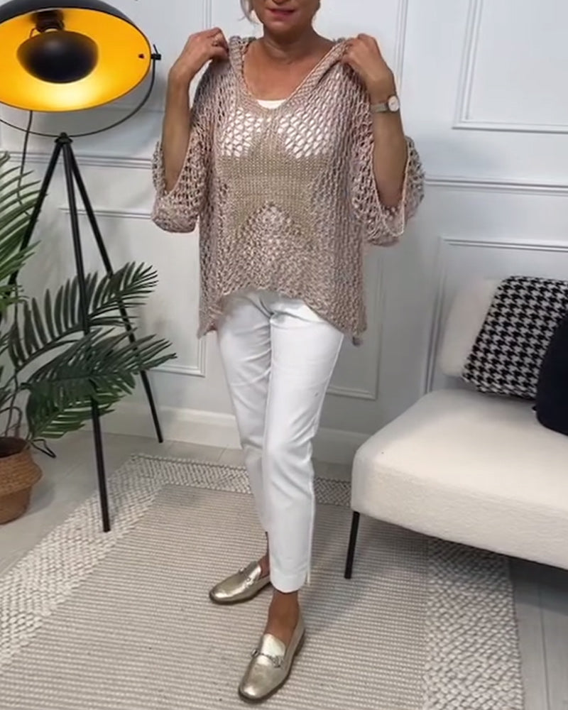 Effen trui met capuchon en uitgesneden sterren