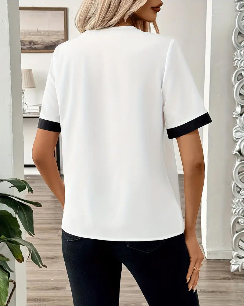 Blouse Contrastkraag Knoopsluiting
