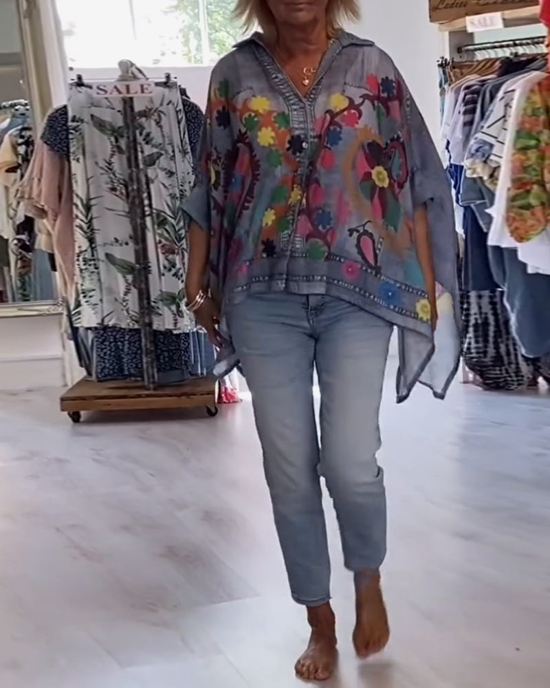 Blouse Onregelmatige Print Nep-spijkerstof