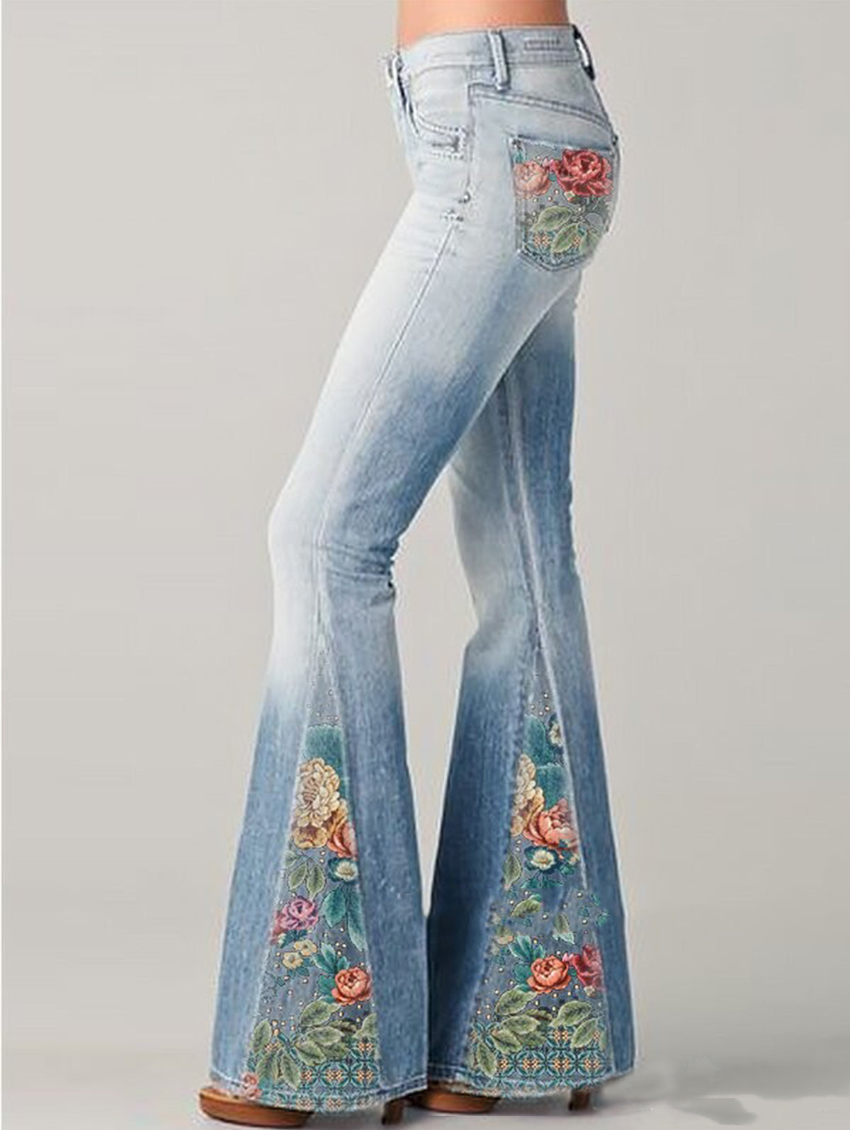 Flared jeans met vintage bloemenprint - dames stijlvolle denim broeken