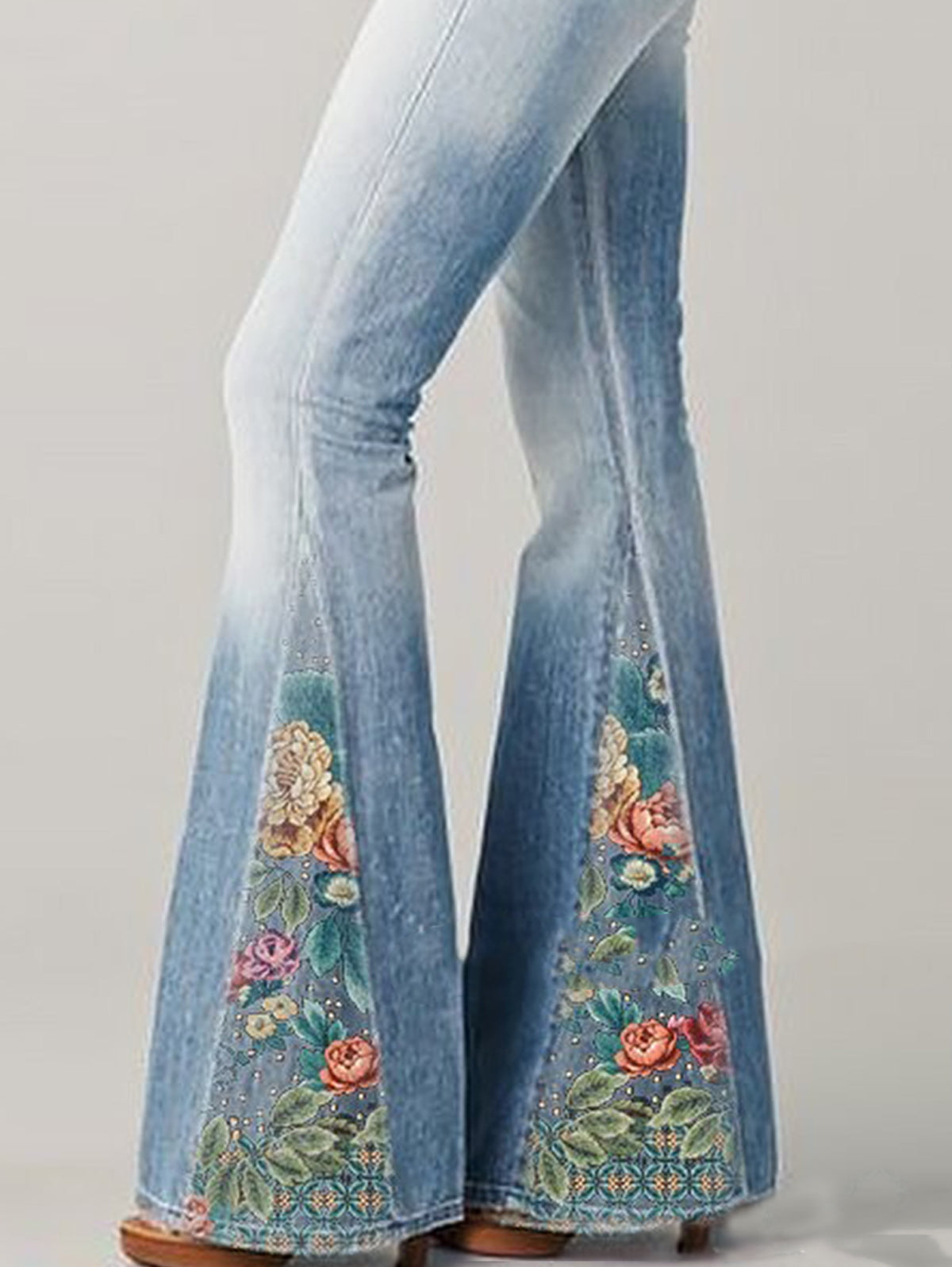 Flared jeans met vintage bloemenprint - dames stijlvolle denim broeken