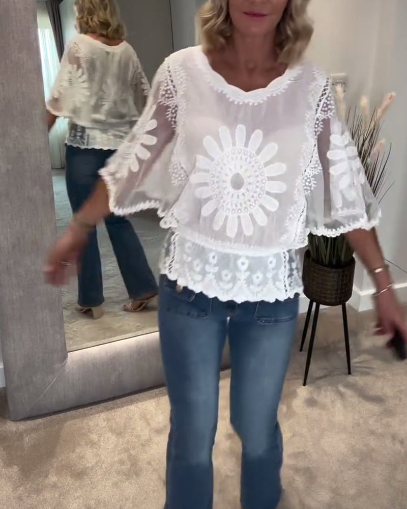 Blouse Geborduurd Vleermuis Kant