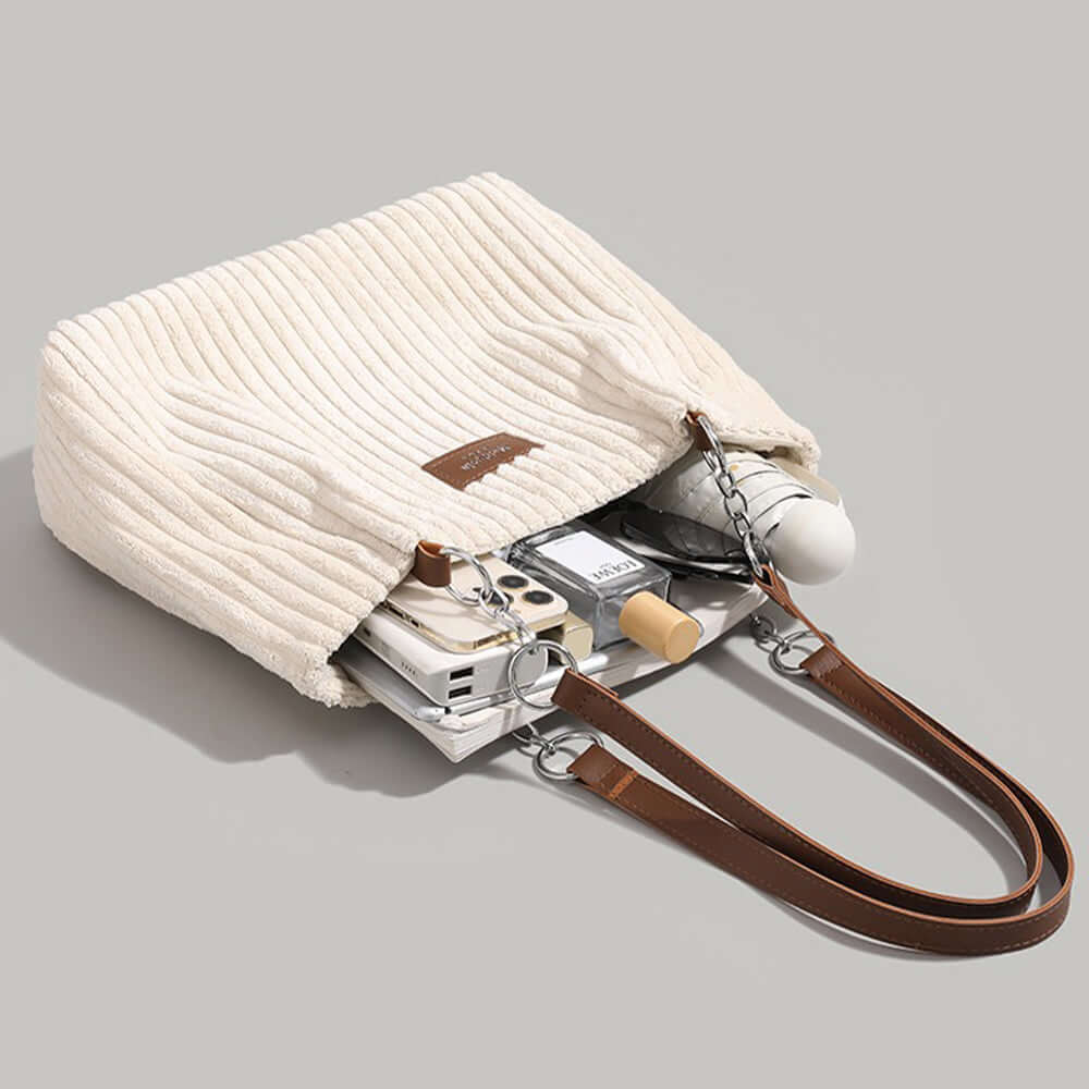 Dames geribbelde tote bag - stijlvolle schoudertas met verstelbare band voor elke dag