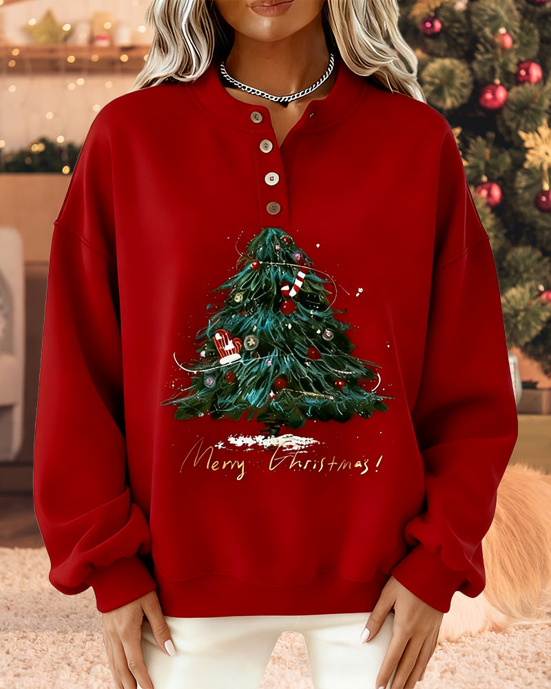 Sweatshirt Met Kerstboomprint En Ronde Hals