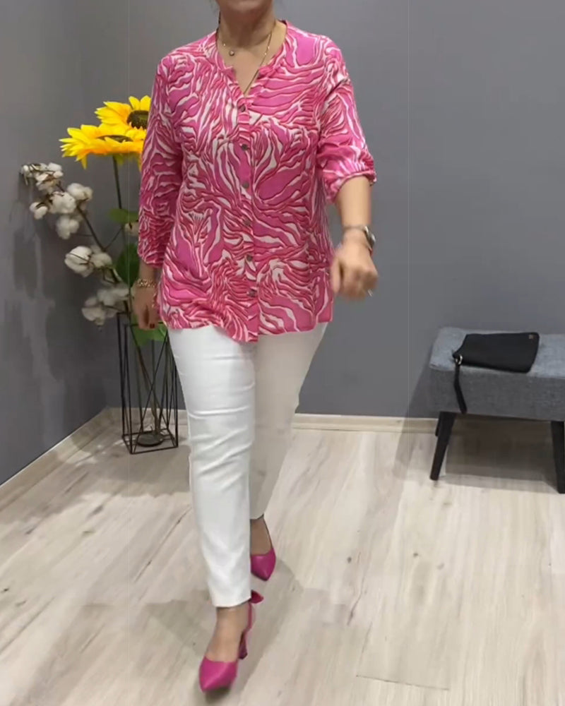 Bedrukt shirt met lange mouwen en knopen