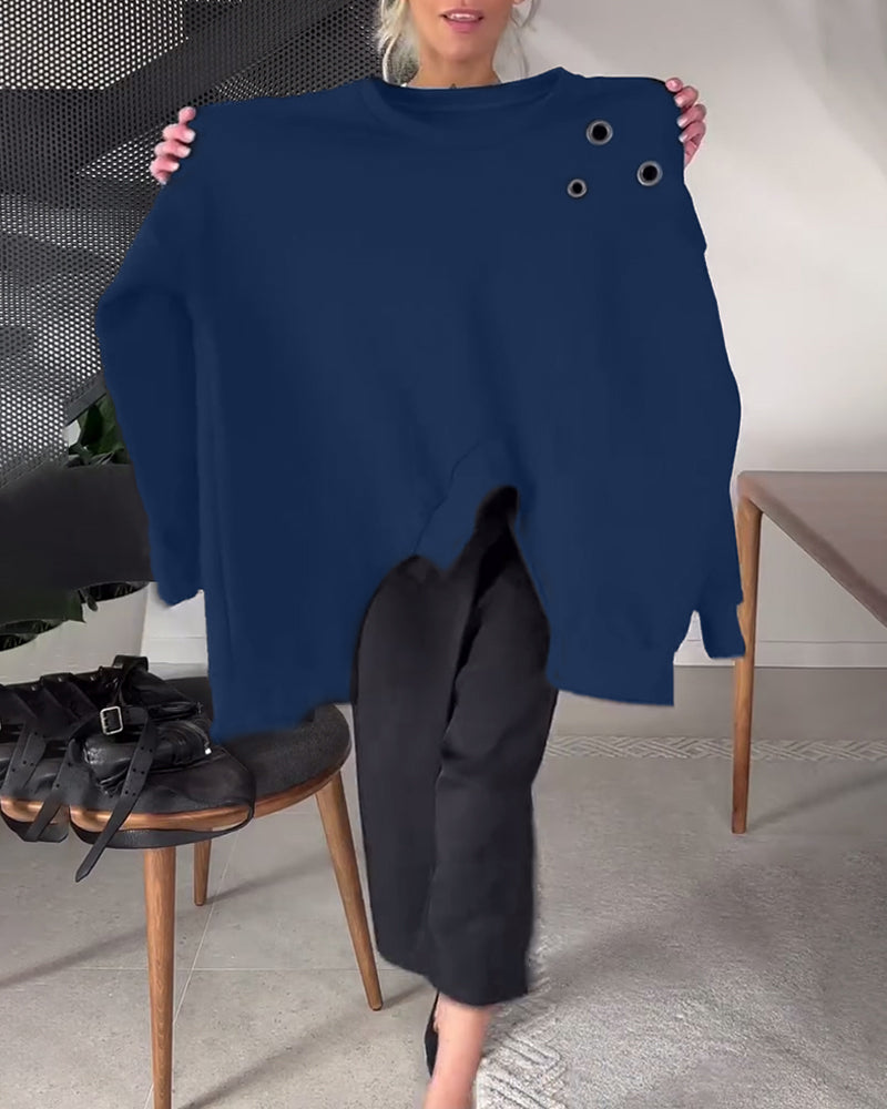 Effen casual sweatshirt met ronde hals en split