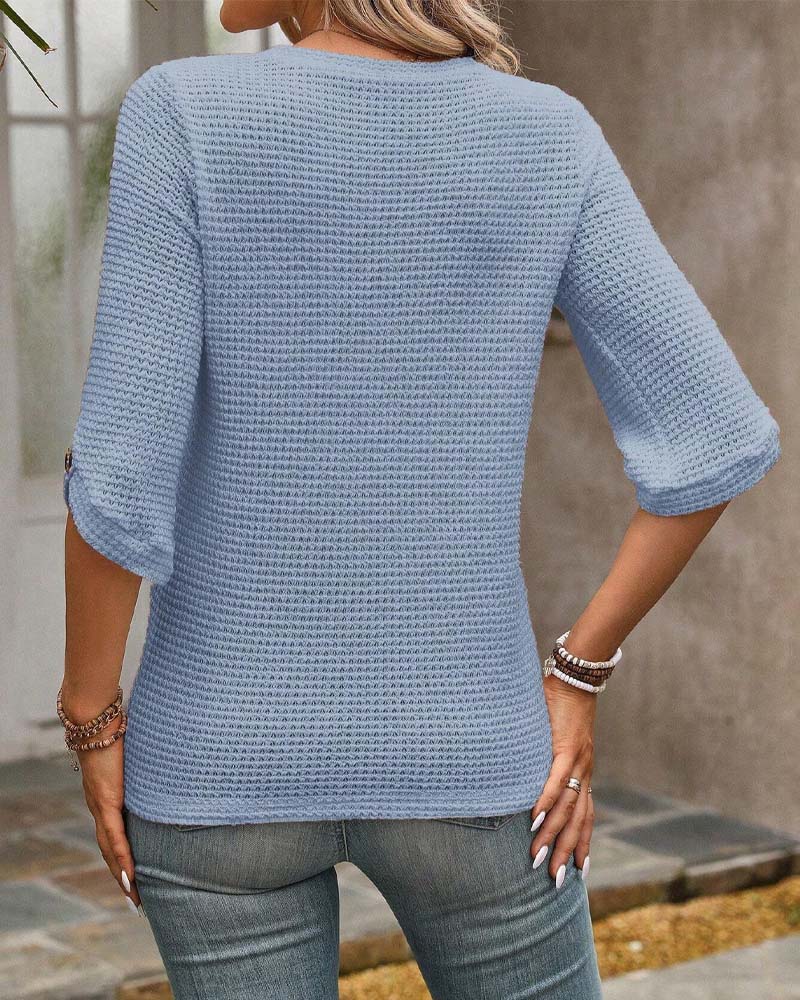 Top Wafelstructuur Effen Ronde Hals