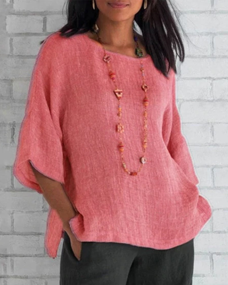 Effen top met ronde hals en 3/4 mouwen