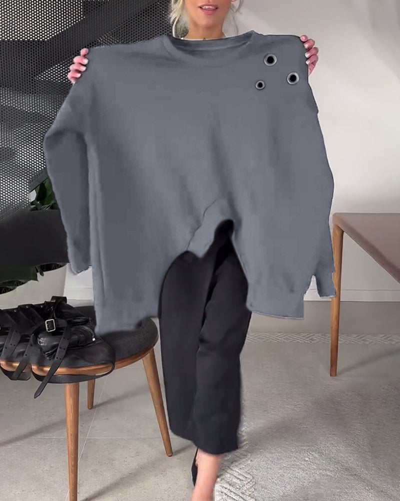 Effen casual sweatshirt met ronde hals en split